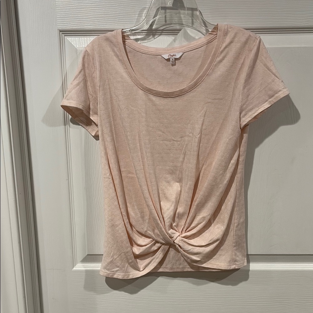 Candie's Light Pink Front Twist Short Sleeve Tee